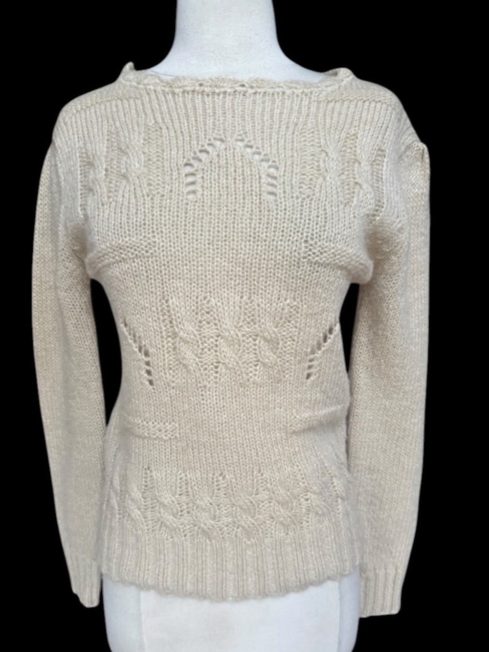 1970s JCPenney 100% Acrylic Light Tan Open Weave Sweater
